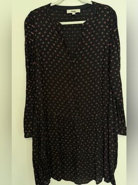 LOFT Black Long-Sleeve V-Neck Floral Tiered Dress